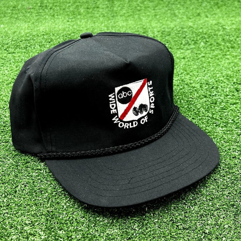 VTG TRUCKER HAT 80S ABC SPORTS BLACK SNAPBACK TRUCKER'S CAP HAT